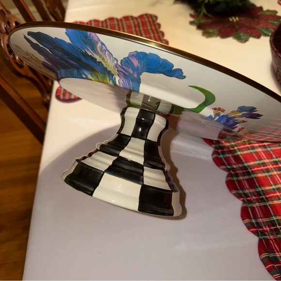 MACKENZIE CHILDS Flower Market/ Courtly Check Large Pedestal Platter ✨Price Firm - Picture 4 of 7